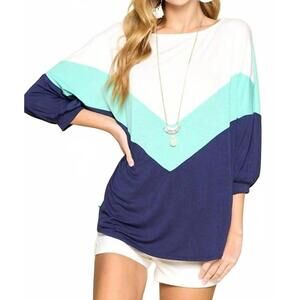 NEW EMERALD COLLECTION color block jersey tunic top in navy/mint